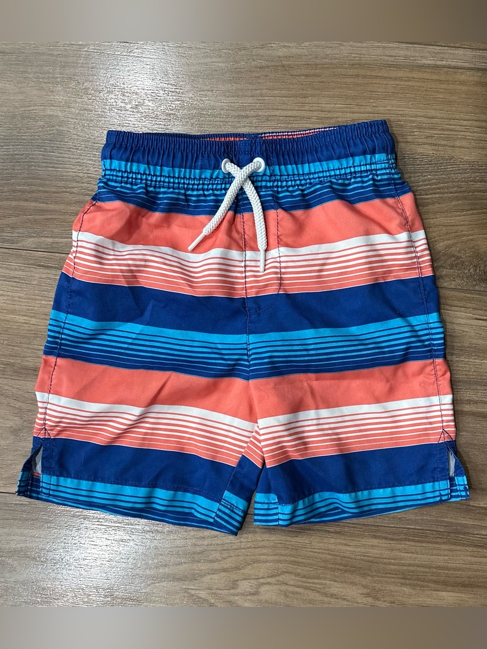 Place Striped Swim Shorts in Coral, Navy & Light Blue